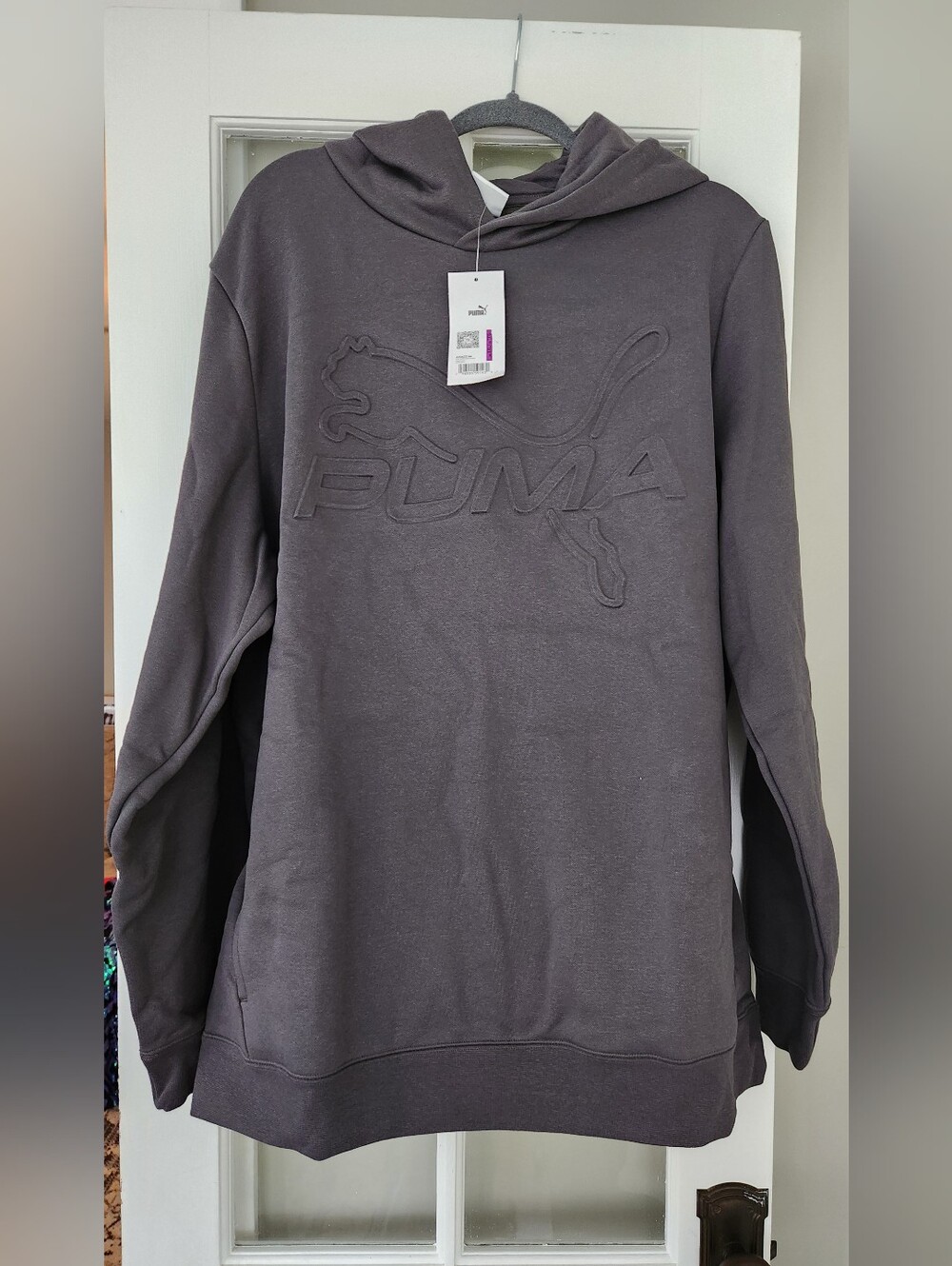 Puma Men's Dark Gray Hoodie with Embossed Logo